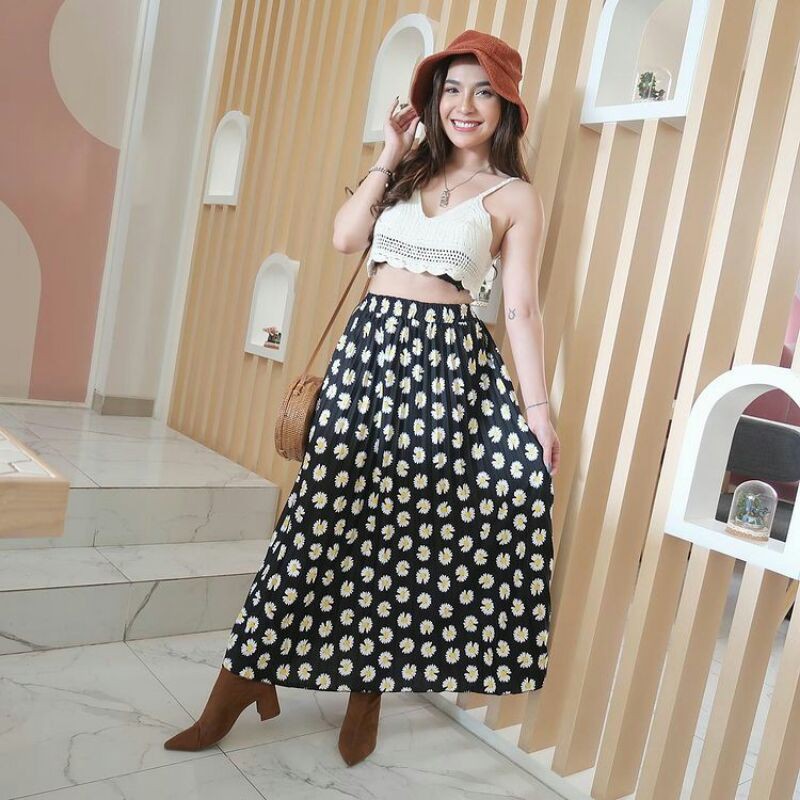 VS - Daisy / Rok Sifon Panjang Tengah Wanita Daisy a-Line Pinggang Tinggi Bersih / Rok plisket