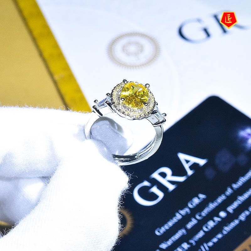 [Ready Stock]Inlaid Oval Yellow Diamond Open Ring