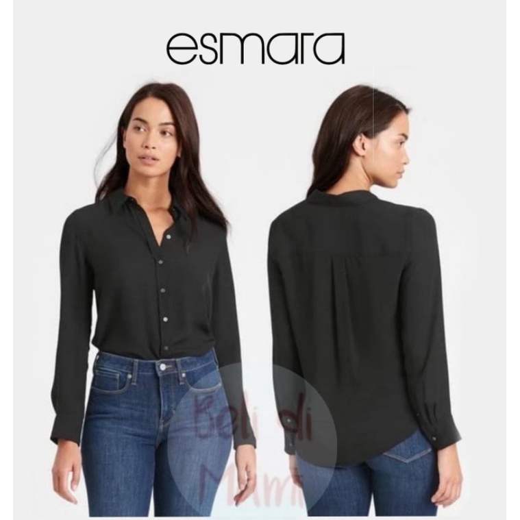 Esmara - Kemeja Wanita Polos Hitam Lengan Panjang | Size S, L, XL
