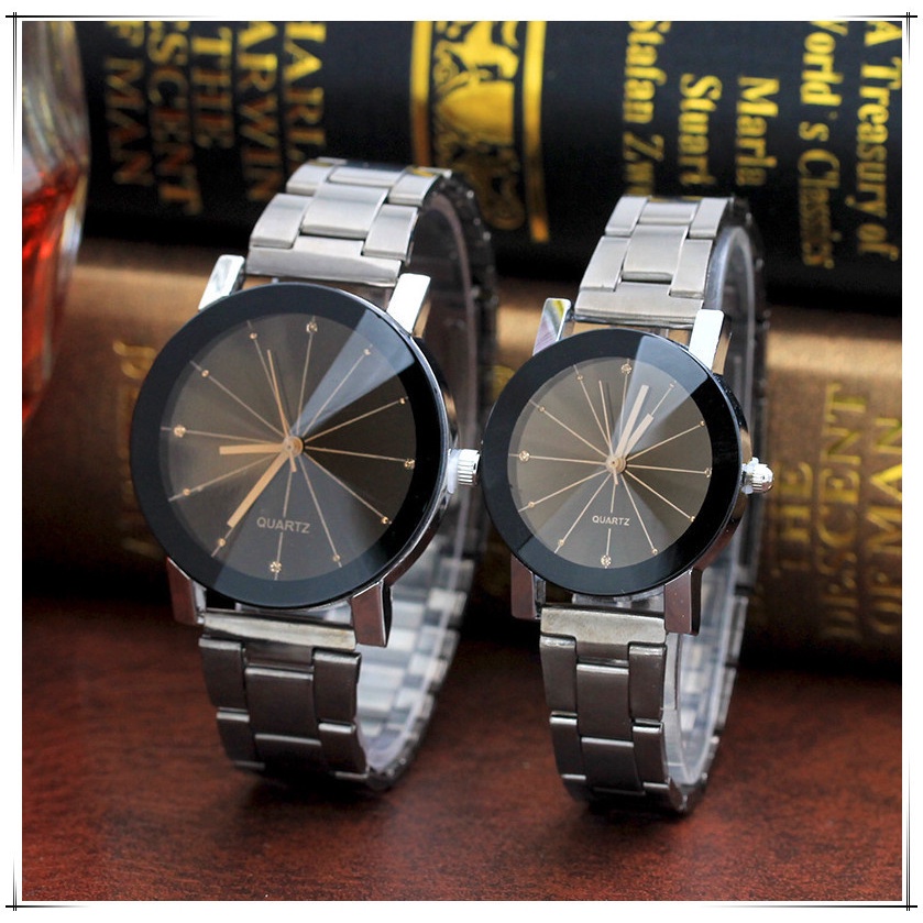 Jam Tangan Wanita A0107 Fashion Black Dial Couple Watches Steel Band Men's and Women's Watches