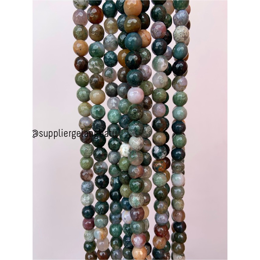 batu INDIAN AGATE 8mm cutting bahan gelang kalung INDIA FACETED STONE