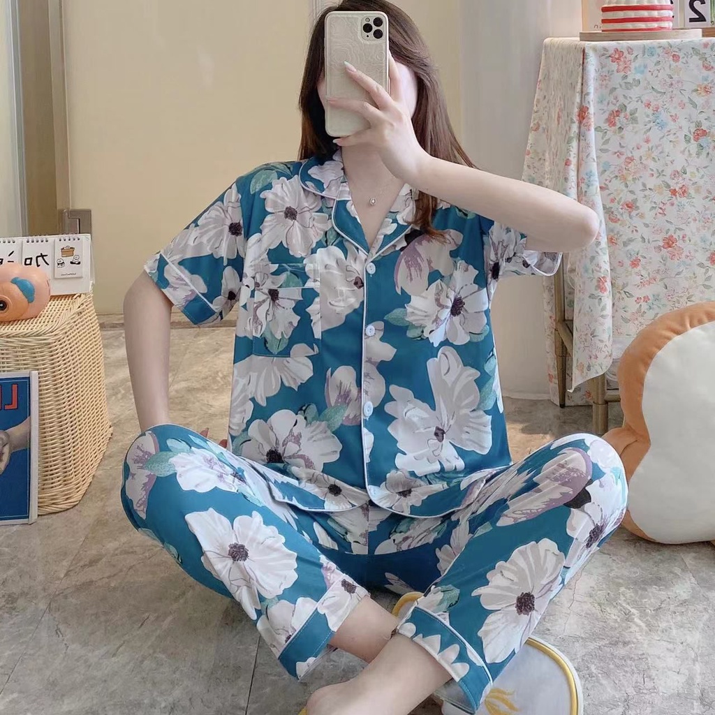 piyama baju tidur cp bahan spandek import model kra kancing lima