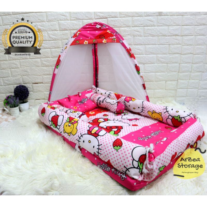 kasur bayi kelambu model TENDA FREE bantal guling dan tas mika