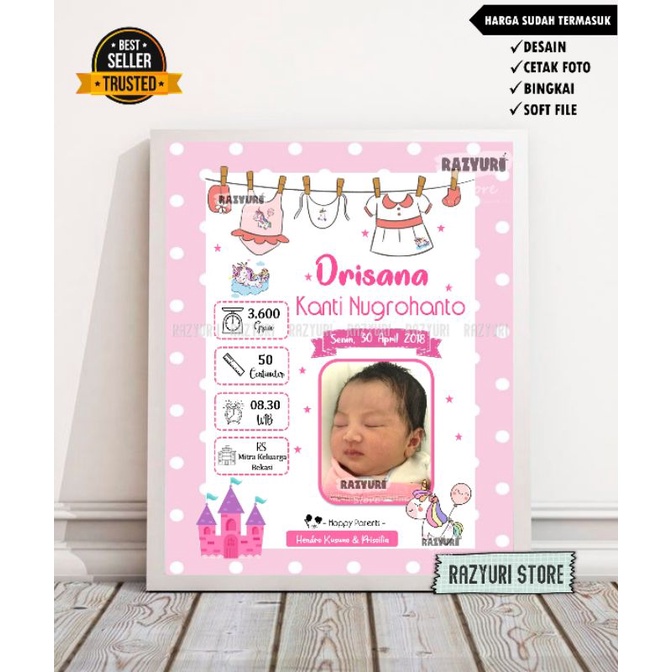 FRAME BIODATA BAYI/KADO KELAHIRAN UNIK/BINGKAI BIODATA ANAK/HADIAH KELAHIRAN