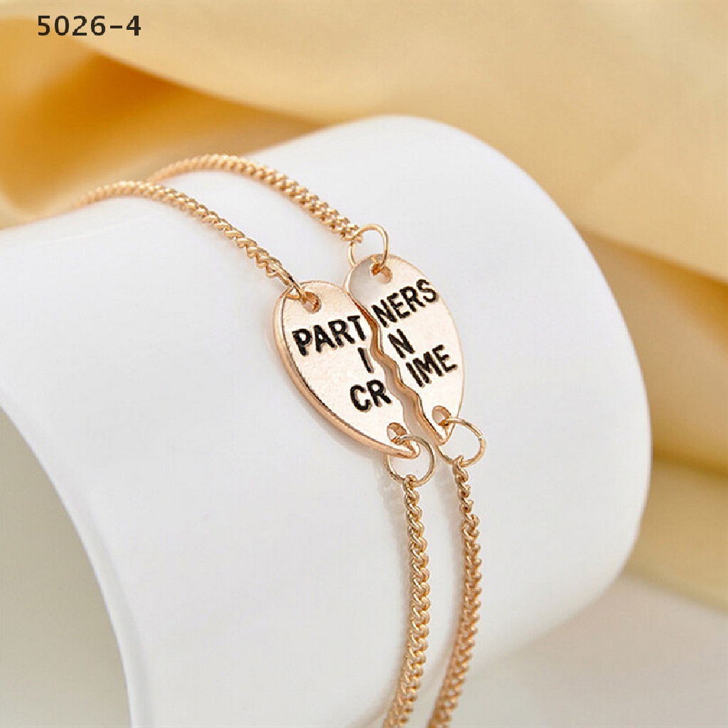 5026-4 2 Pcs Best Friends Forever Split Heart Pendant Bracelet Set for Friendship Gift 5026-4