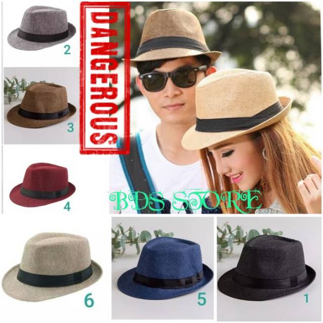 Topi fedora jerami polos dewasa kualitas import