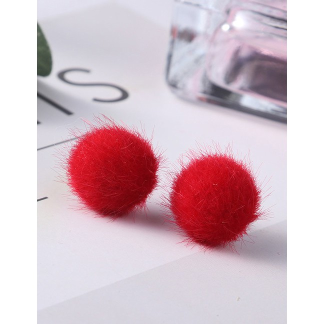 LRC Anting Tusuk Fashion Fuzzy Ball Decorated Pure Color