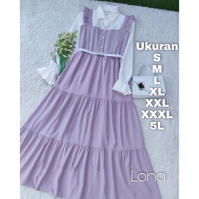 Lona Dress GAMIS JUMBO UKURAN S M L XL XXL XXXL 4XL 5L BIG SIZE KOREAN STYLE-Lilac