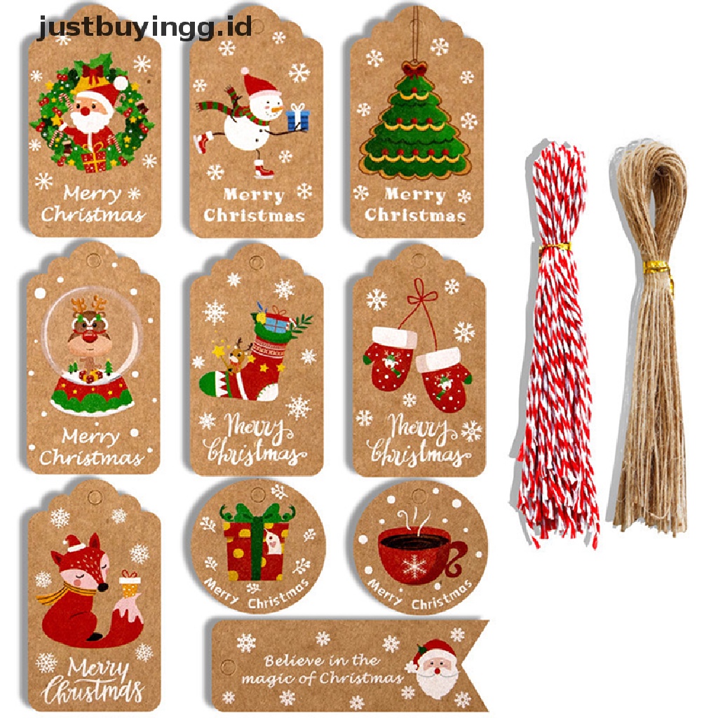 100 Pcs Kartu Tag Gantung Desain Merry Christmas Bahan Kertas Kraft Untuk Pesta Natal