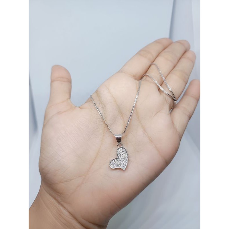 kalung perak model itali santa silver925  + liontin love full mp / perak asli berlapis mas putih