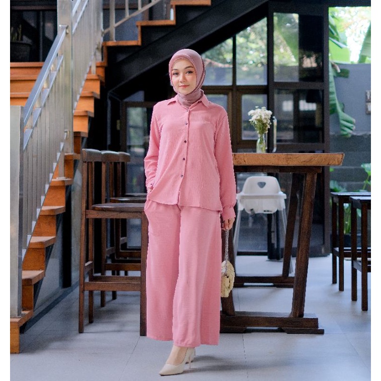 Setelan kemeja celana panjang polos crinkle / Setelan crinkle / Setcel crinkle / One set crinkle