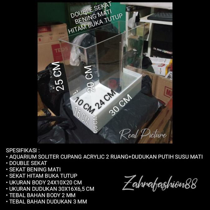 AQUARIUM SOLITER CUPANG ACRYLIC 2 RUANG DOUBLE SEKAT+DUDUKAN PUTIH