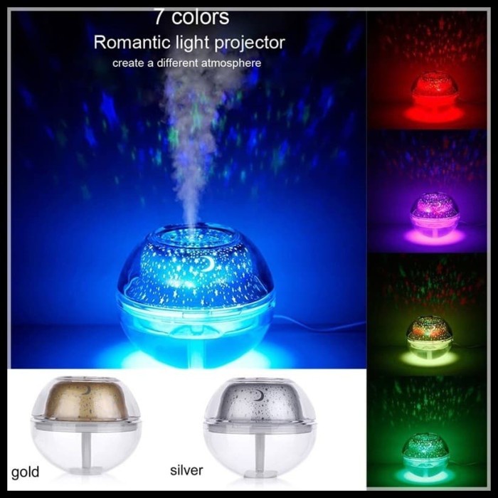 Juallakulaku - Humidifier Proyektor Crystal Star 500Ml Led 7 Light Pengharum Ruangan - Silver