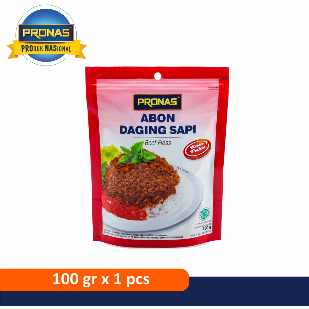 Pronas Abon Daging Sapi Rasa Pedas 100 g dengan kemasan Ziplock