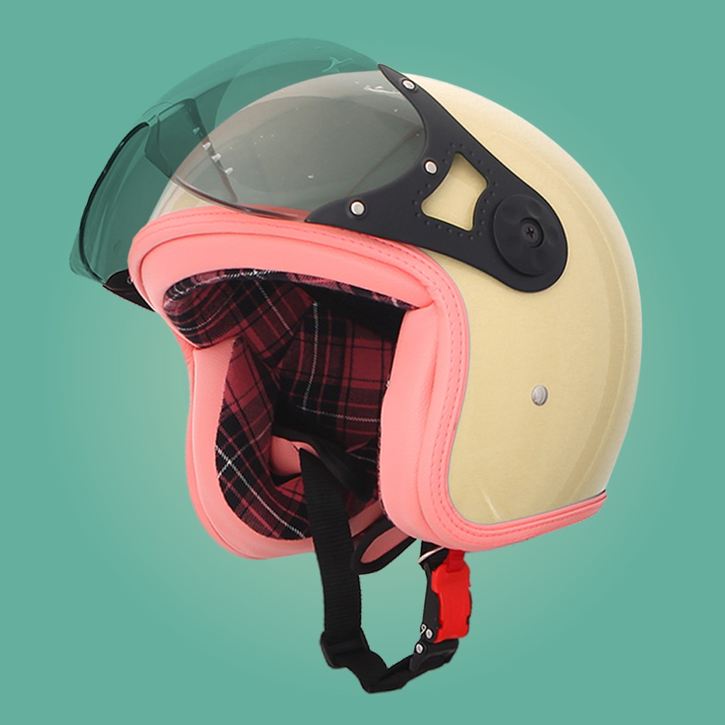 RIMC Helm retro wanita half face SNI sada rosa NEW FLANEL Pastel CREAM KACA PILOT