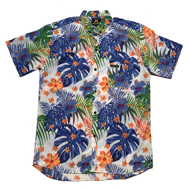 Kemeja Lengan Pendek Surfing Pantai Hawaii Shirt by Hurley size M (fit L) motif Bunga BNWP