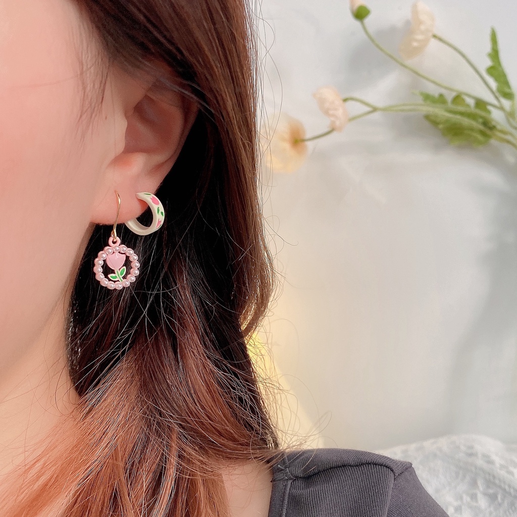 IFYOU 3pcs / set Anting Tusuk Gantung Desain Bunga Tulip Hias Mutiara Gaya Elegan / Vintage Untuk Wanita