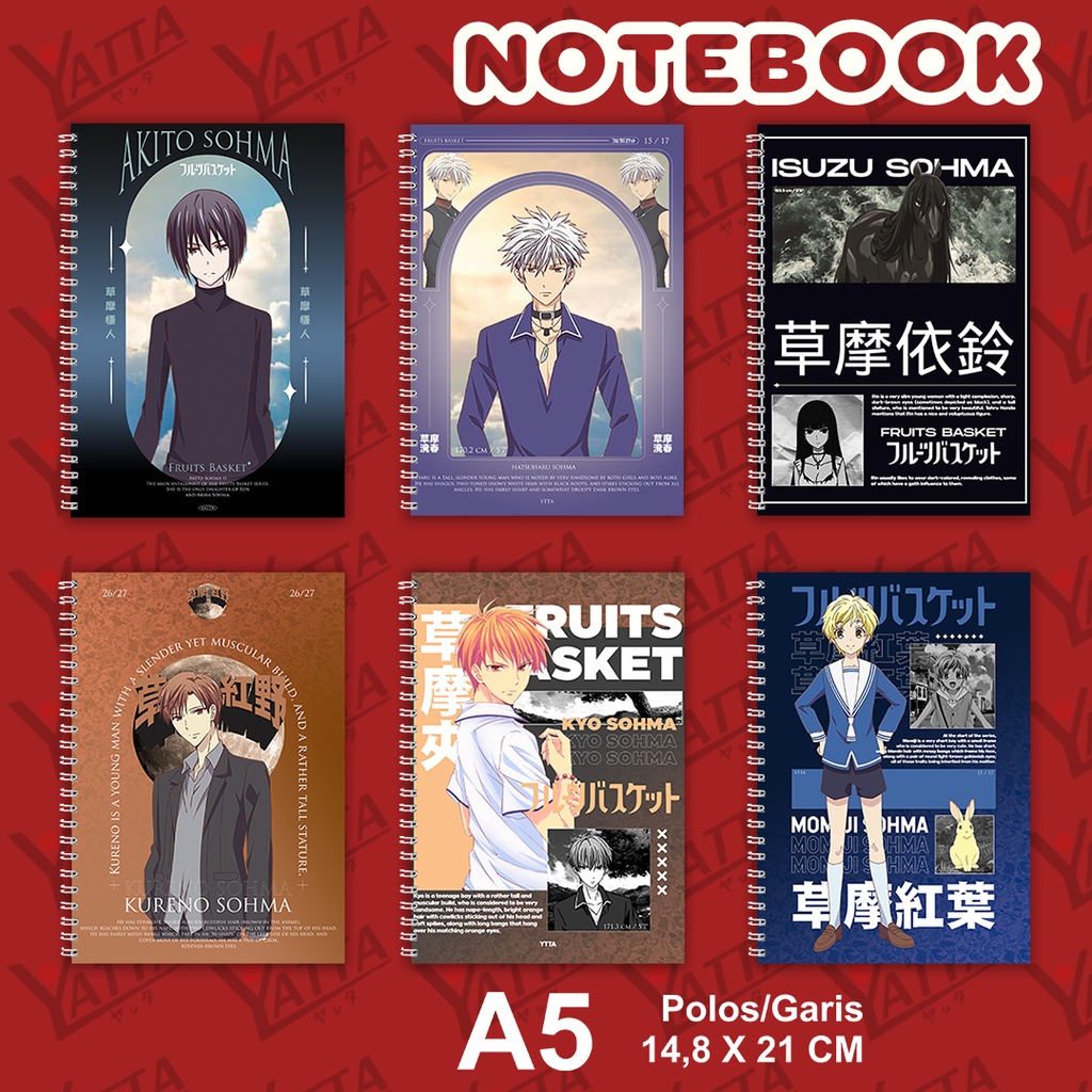 

Notebook Anime Fruits basket Ukuran A5 14,6 x 21 cm Seri 2 YOTAKUSHOP