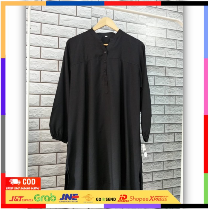 ✨ BISA COD ✨ Tunik polos viscose Hitam - Hitam, L