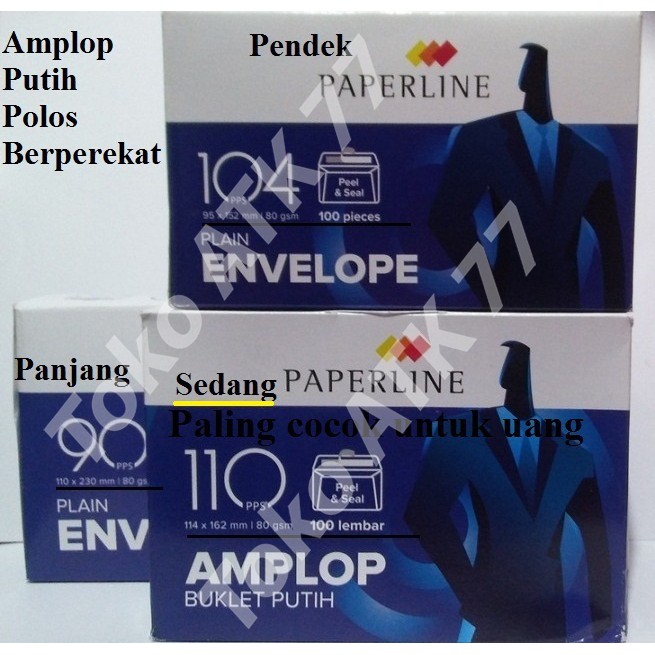

Amplop Putih Polos Sedang Uang, no 110, berperekat, 1pack isi 100 lembar Paperline READY STOCK