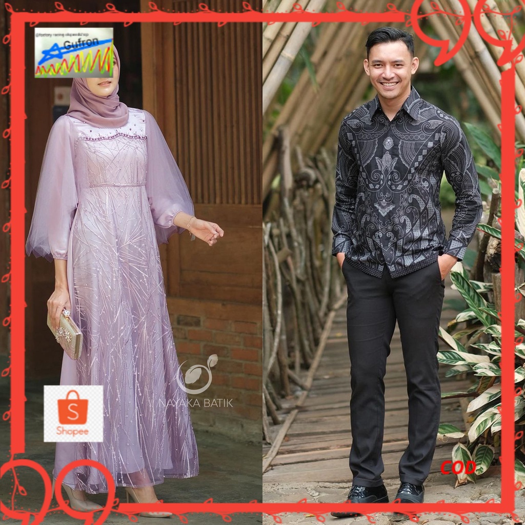 [NEW ARRIVAL] SARIMBIT BATIK COUPLE GAMIS RADIKA - BAJU COUPLE KONDANGAN KEKINIAN - DRESS PESTA KOND