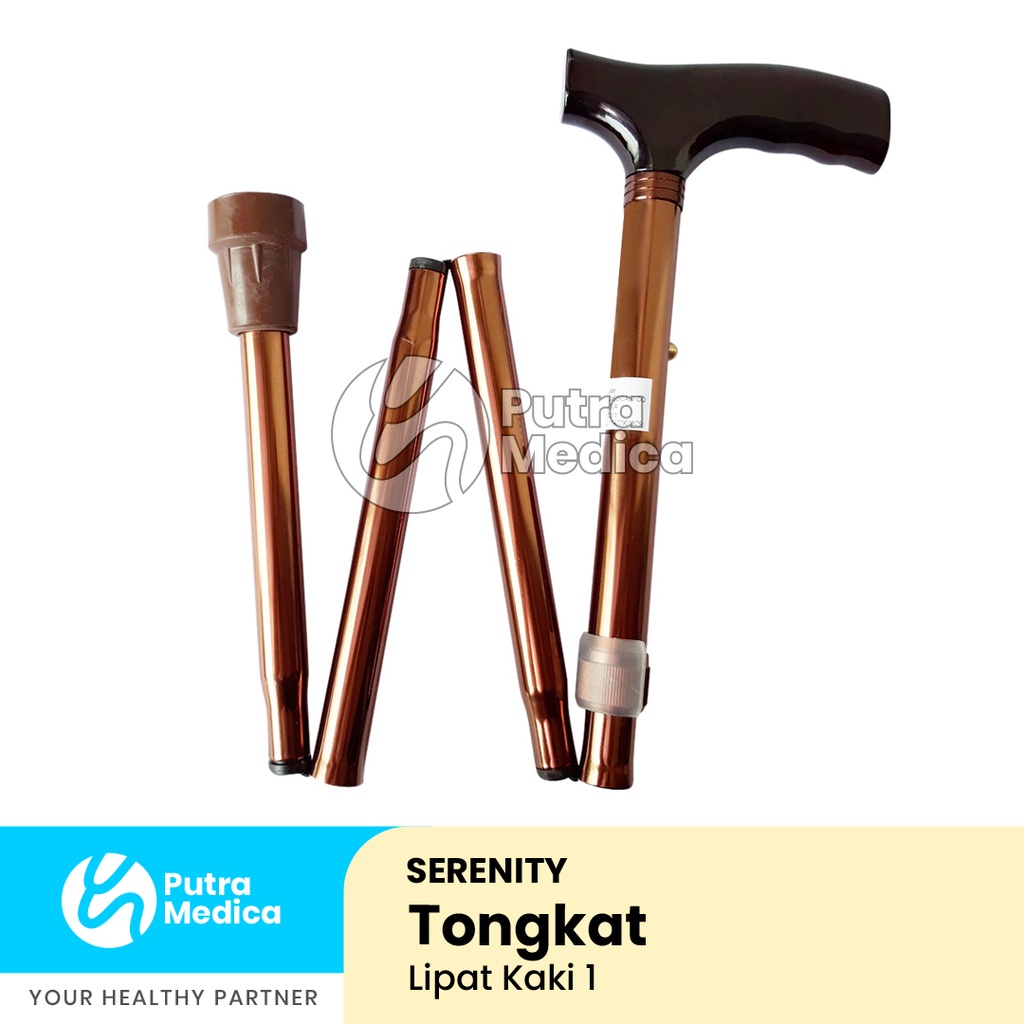 Serenity Tongkat Kaki 1 Lipat [Cokelat] / Alat Bantu Jalan / Terapi Berjalan / Walking Stick Lurus