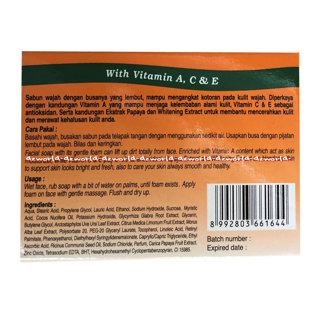 BDL Papaya Brightening Soap With Vitamin A C E Sabun Batang 135gr