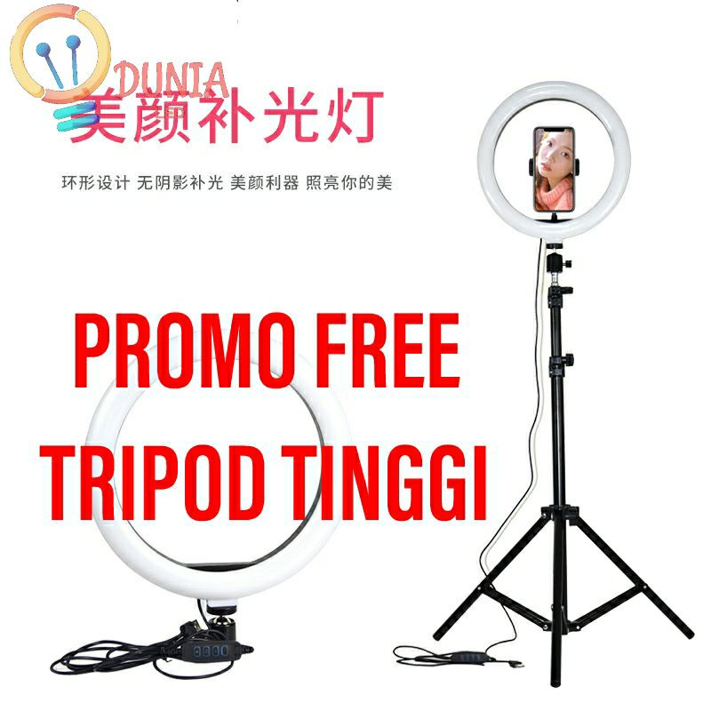 PAKET KOMPLIT RINGLIGHT 30CM + TRIPOD 2,1 METER MAKE UP VLOG LAMPU RINGLIGHT