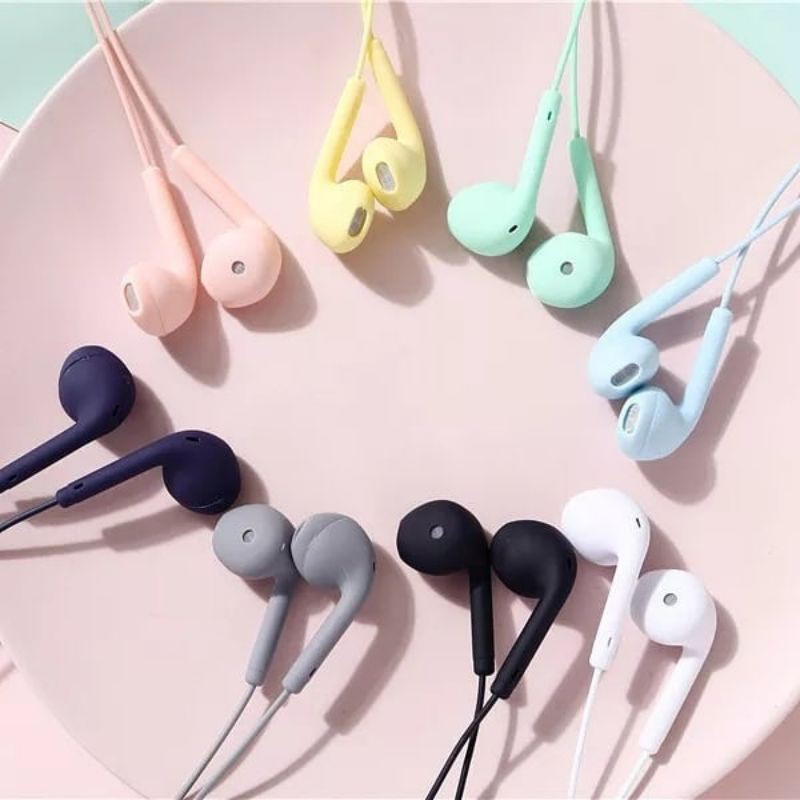 HEADSET MACARON U19 Hifi Stereo Extra Bass Handsfree Matte Colorfull Earphone Jack 3.5mm With Mic