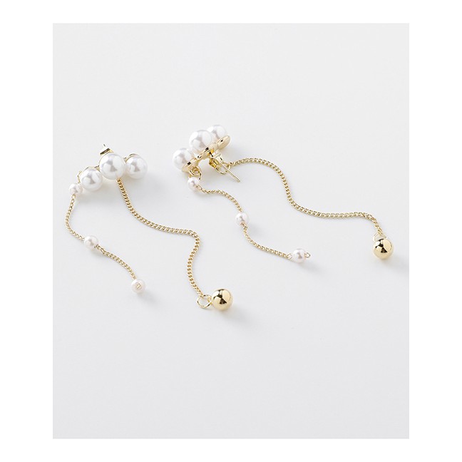 LRC Anting Tusuk Fashion Gold 925 Silver Needle Size Pearl Tassel Earrings D15276