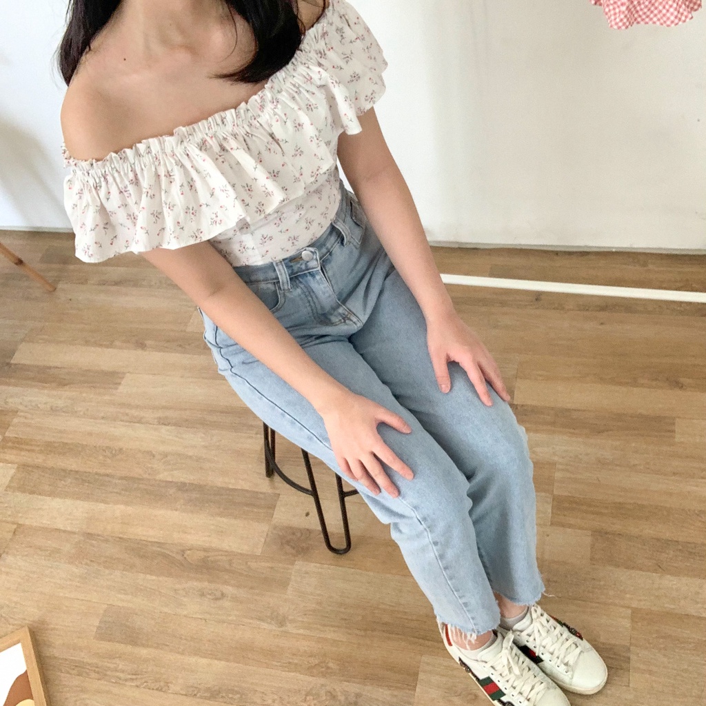 SOMI TOP | Atasan Sabrina Wanita - Off Shoulder Top - Atasan Floral - Coquette Top - Atasan Korea - 