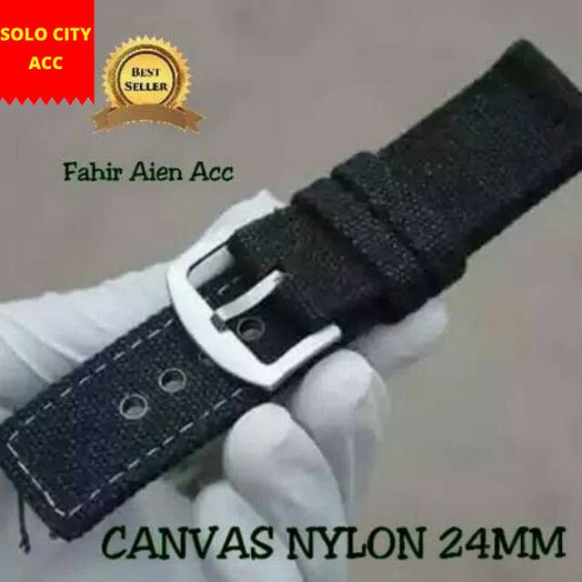 TALI JAM TANGAN CANVAS KANVAS NILON 24mm WARNA HITAM COKLAT ABU ABU