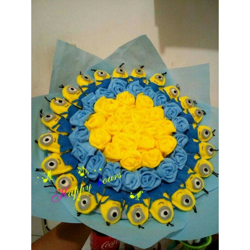 souvenir hadiah kado buket boneka pooh, dora emon, minion diameter 25cm