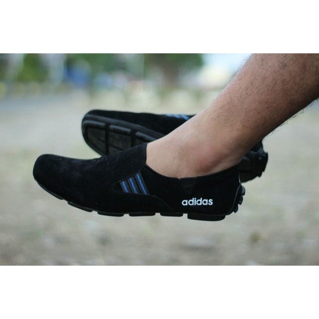 BIG SALE!! Sepatu Selop Pria Adidas Suarez Hitam List Biru Slip On Suede Formal Kasual Santai Kerja