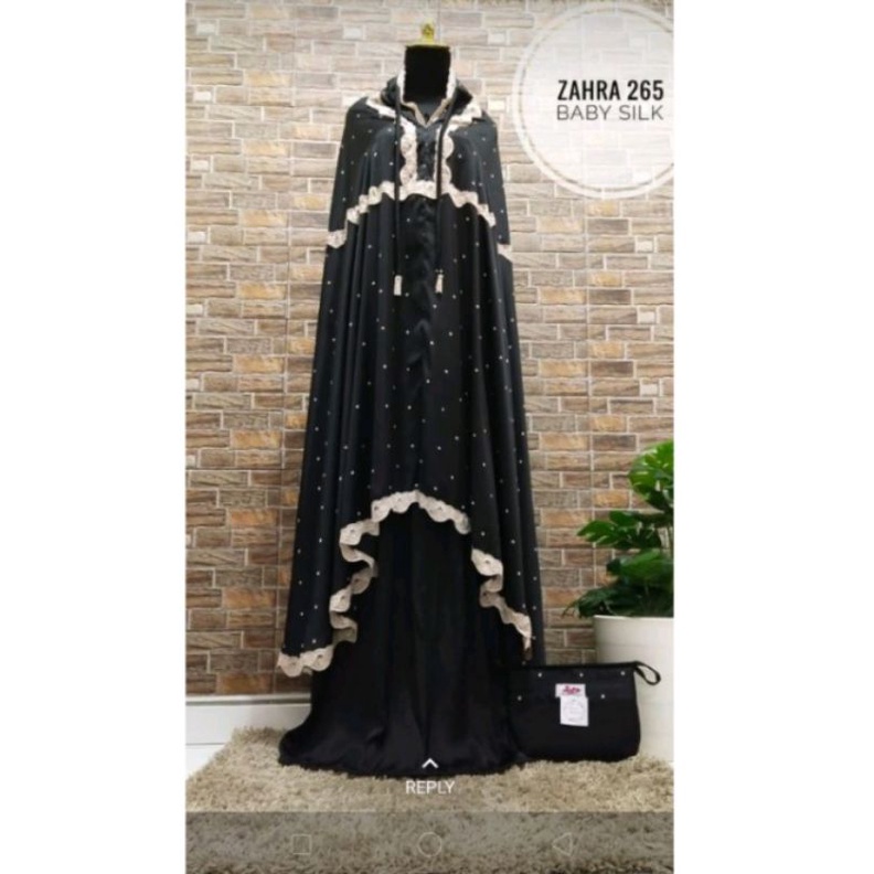 Mukena Zahra BabySilk Hitam Polkadot