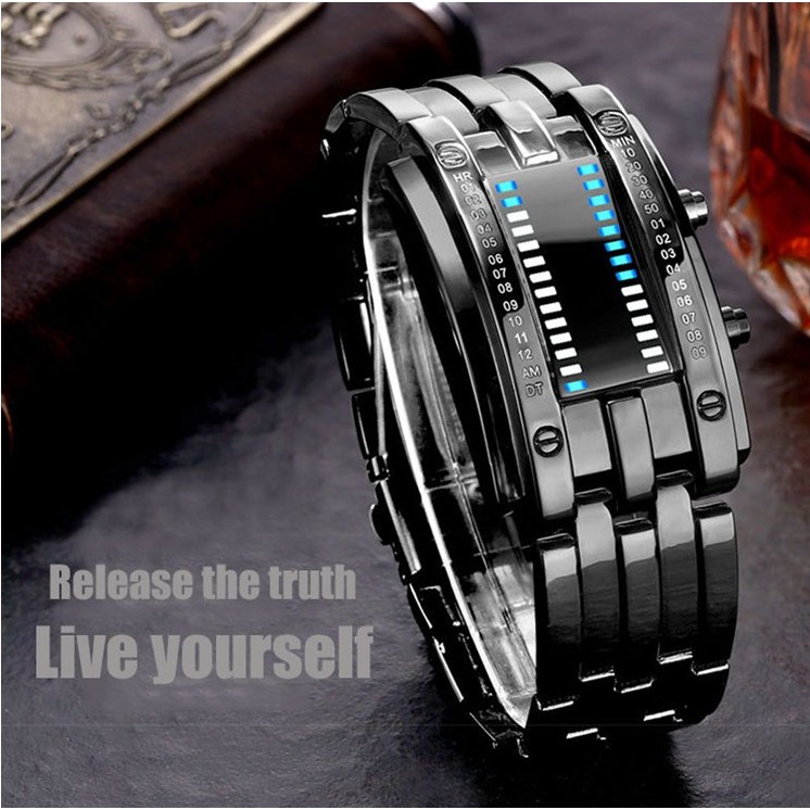 Jam Tangan Pria Digital Jam tangan Rantai LED  Watch Stainless Steel ORIGINAL