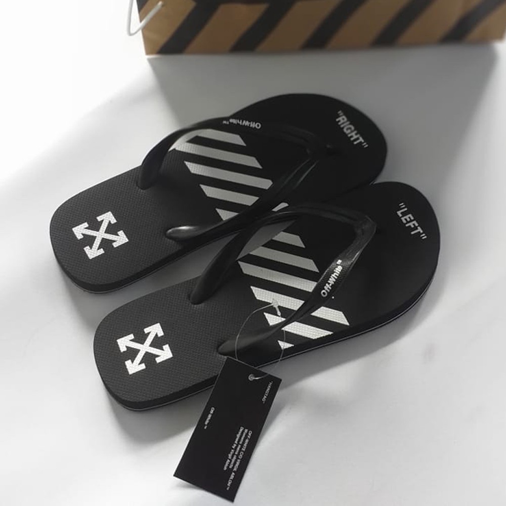 Sendal Jepit Pria Wanita Distro Off White Zebra Mid Motif keren dan murah Free Paper Bag