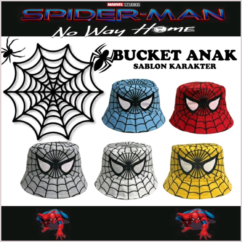 Topi Bucket Hat's Spiderman Kualitas Premium// Bucket Spiderman Stely Anak Laki-Laki Dan Perempuan.