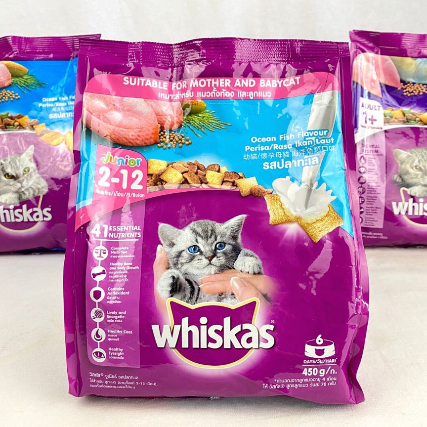 

WHISKAS Makanan Anakan Kucing Junior OCEAN FISH with Milk 450gr