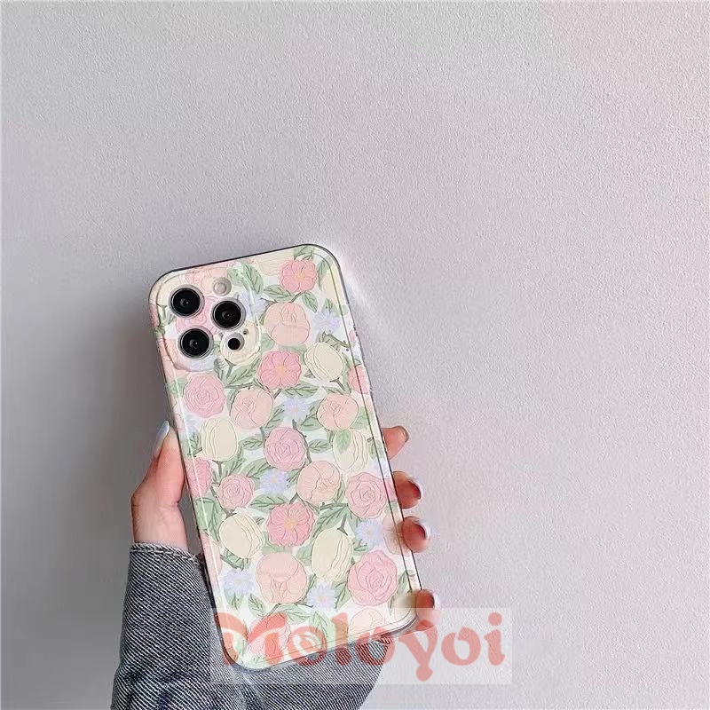 Colorful Flowers Casing iPhone 11 12 Pro Max X XR XS Max 7 8 6 6s Plus Transparent Soft TPU Silicone Back Cover Case