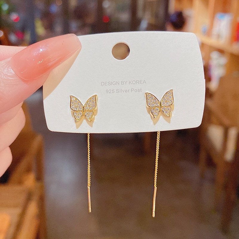 Anting Gantung Panjang Model Kupu-Kupu Bahan silver 925 Untuk Wanita Butterfly