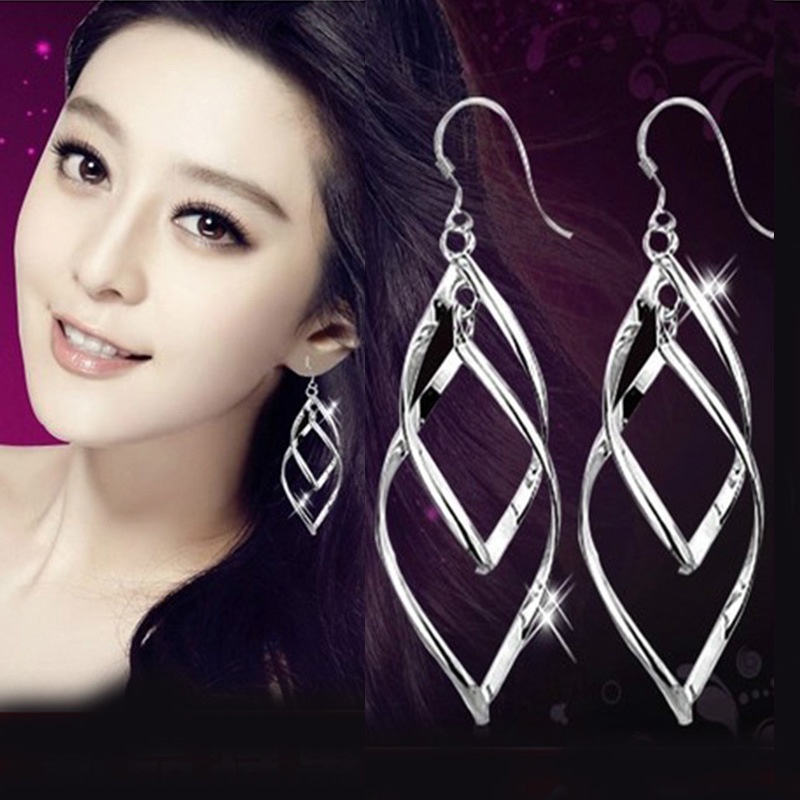 Anting Perak 925 Wanita Daun Twist Ganda Perhiasan Fashion