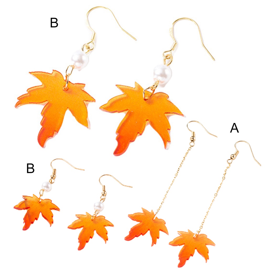 Hu Hu Hu Hu Hu Alat Bantu Pasang Kacamata♡ 1 Pasang Anting Kait Gantung Wanita Desain Daun Maple Oranye Hias Mutiara Imitasi Untuk Hadiah