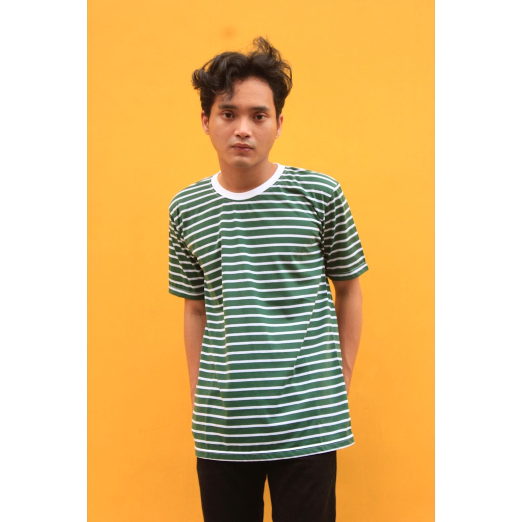 LABEL.CO - Kaos Strip Salur Pria dan Wanita Unisex Hijau