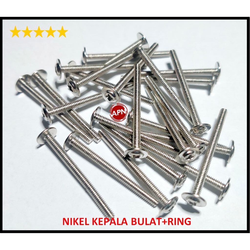 BAUT / SCREW M2 25MM NIKEL KEPALA BULAT + RING (GABUNG)