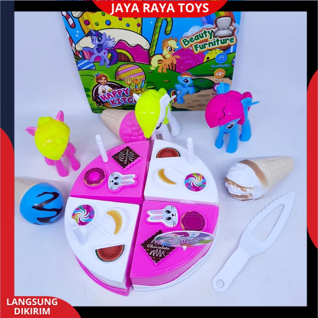 Mainan Anak Kue Tart Potong Ulang Tahun Bonus 3 Kuda Pony Kuda Poni Dan Es Krim Ice Cream Berkualitas