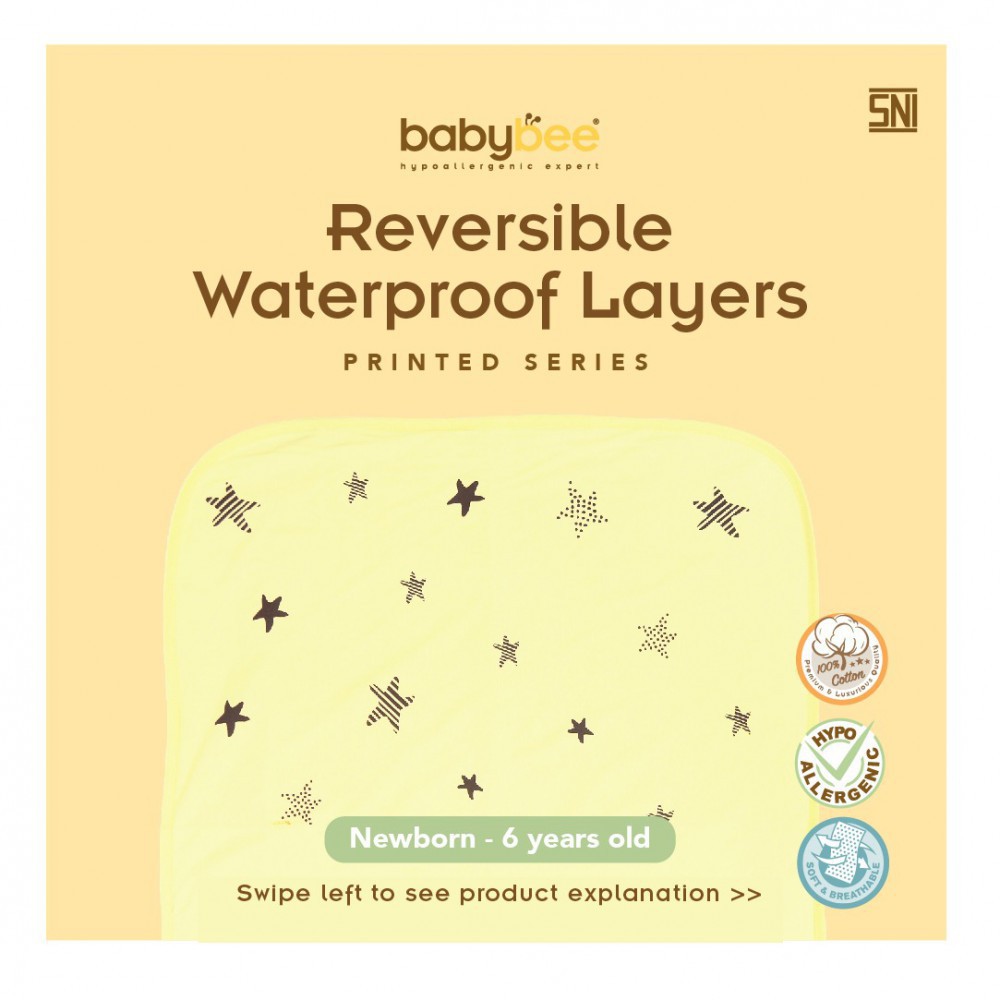 Babybee Perlak Alas Ompol Bayi Reversible Waterproof Layer - Printed (Tersedia Pilihan Warna)