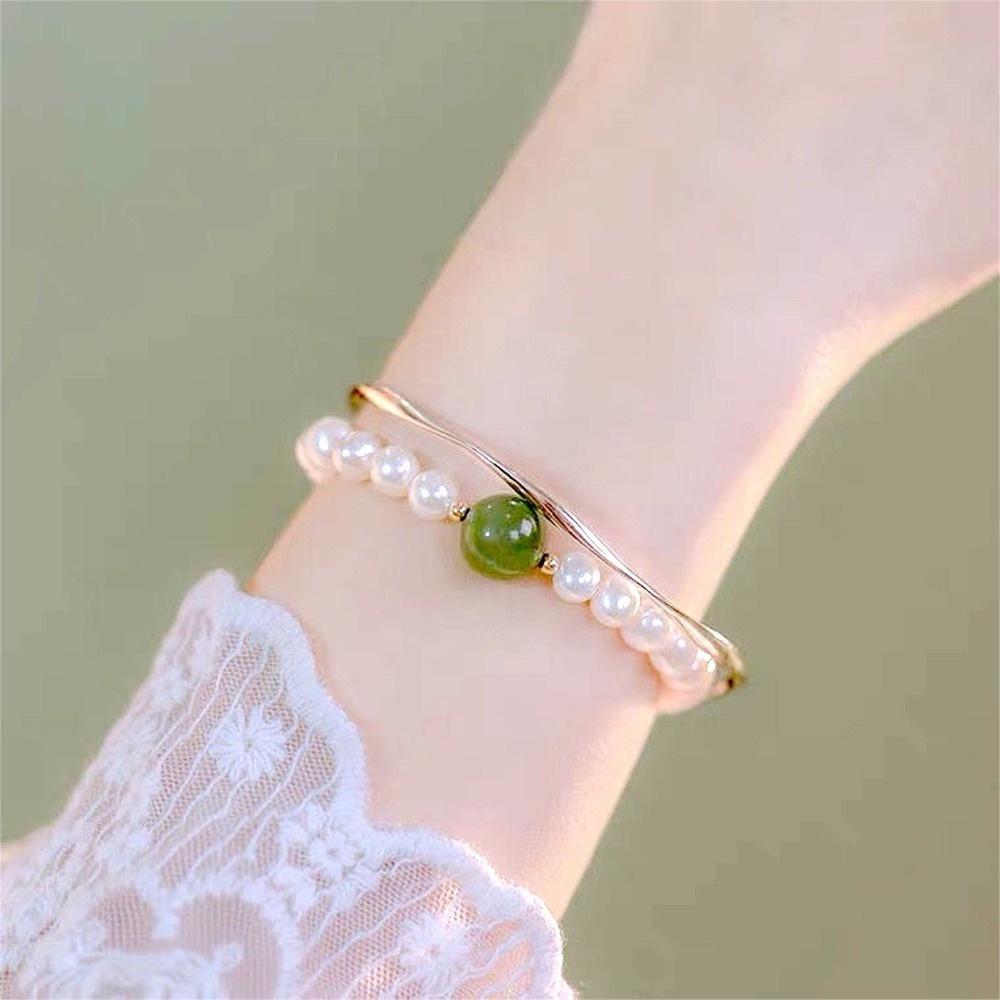 Gelang Mutiara Bahan 925 Sterling Silver Gaya Retro Untuk Wanita