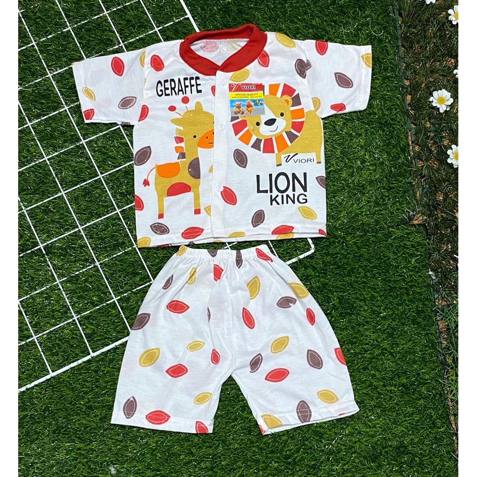 baju bayi motif lion geraffe setelan 3-18bulan (PD 035)