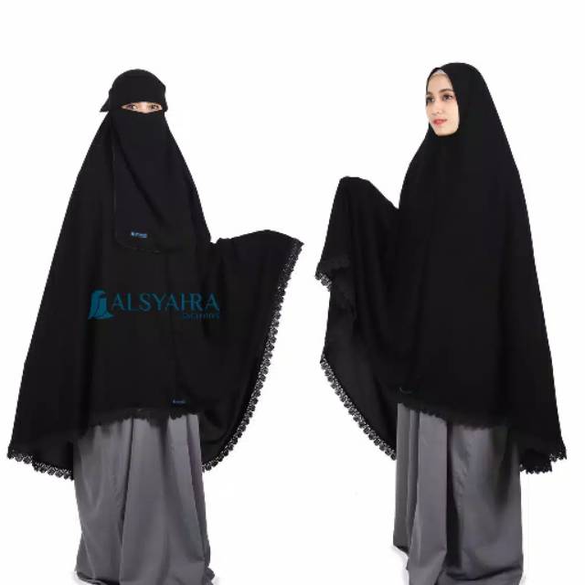 Alsyahra Exclusive Set Khimar XXL Al Shams Niqab Poni Jetblack